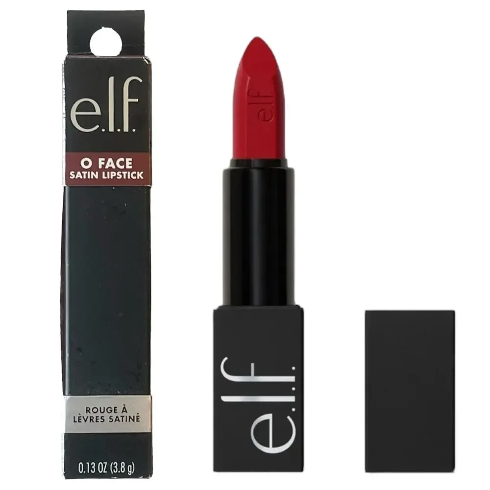 NEW e.l.f. O Face Satin LIPSTICK Long-Lasting Creamy Jojoba Infused OWN IT Red